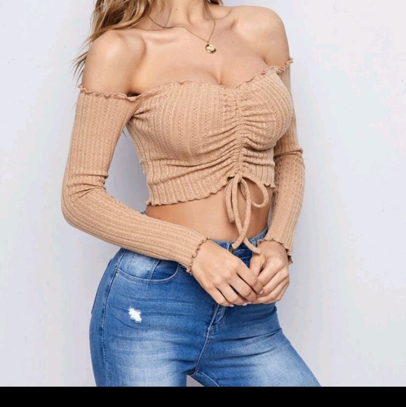 NEW Off the Shoulder Drawstring Crop Top - Picture 5 of 5